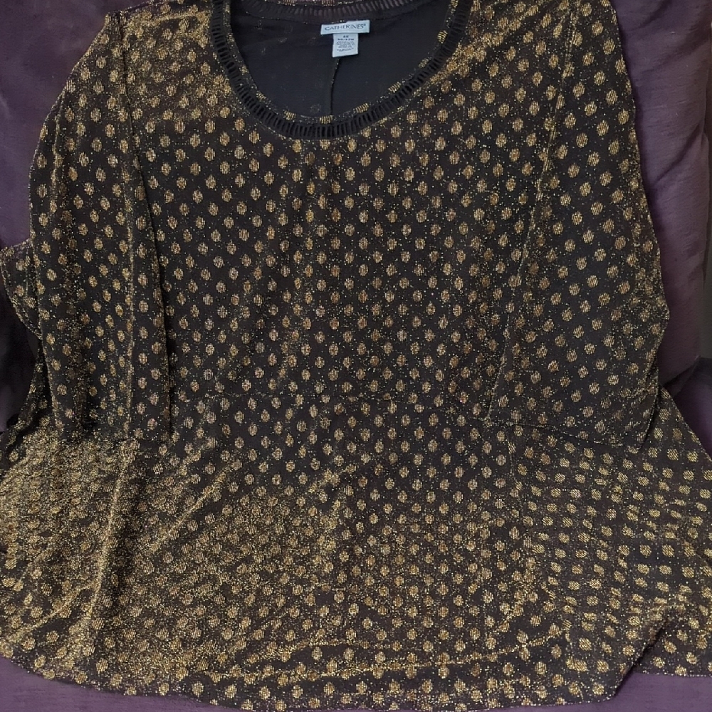 Catherine's Black and Metallic  Gold Patterned Top